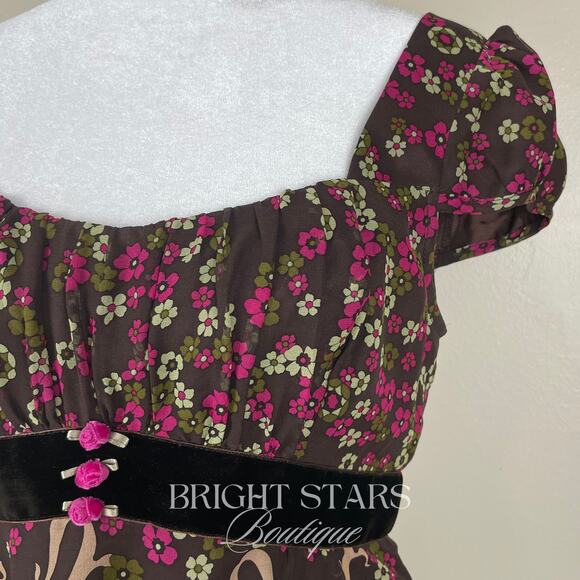 Rare Vintage Silk Floral Top ASO Rory Gilmore Girls Brown Pink Blouse - Picture 8 of 10